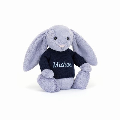 Jellycat Bashful Viola Bunny with Navy Jumper New Zealand | JWIDZ4672